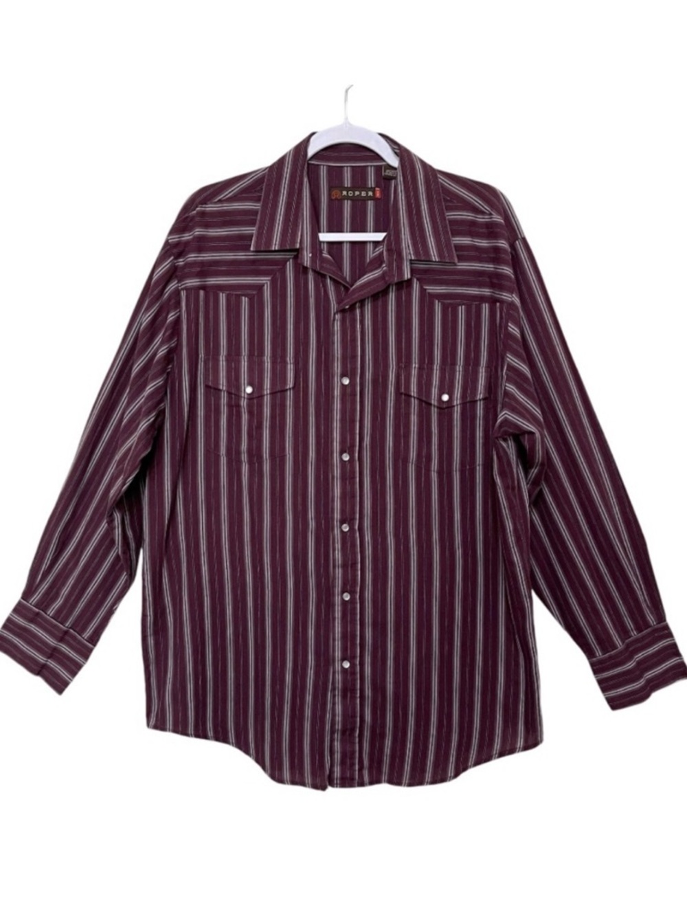 Roper Pearl Snap Button Western Shirt Striped Pockets Rodeo Cowboy Burgundy XL